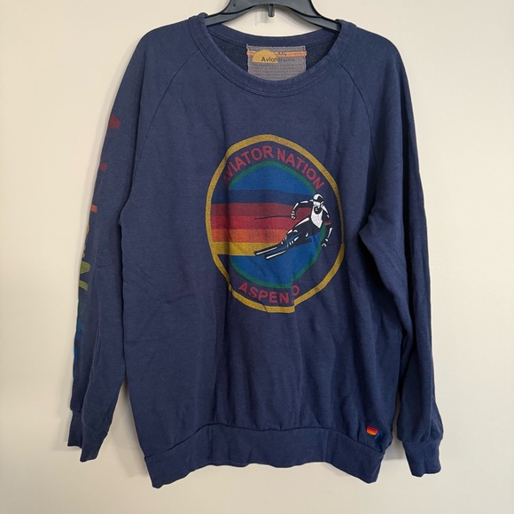 RARE Aviator Nation Navy Blue Aspen Colorado Long Sleeve Crew Neck Sweatshirt - Picture 2 of 12
